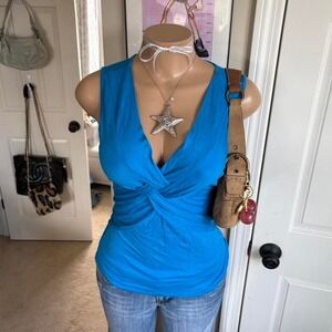 Y2K 2000s blue Ruched Twist Front tank